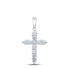  14k White Gold Womens Round Diamond Cross Pendant 1 Cttw