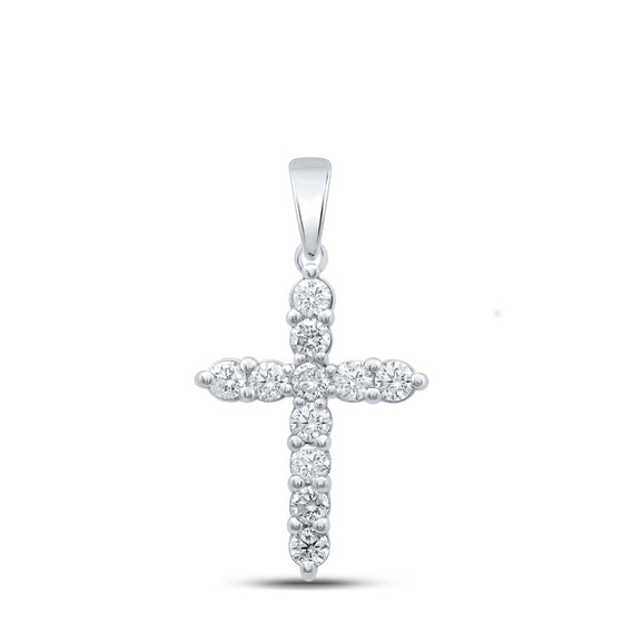 14k White Gold Womens Round Diamond Cross Pendant 1 Cttw