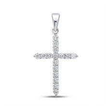  10k White Gold Womens Round Diamond Cross Pendant 1/4 Cttw