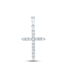  10k White Gold Womens Round Diamond Cross Pendant 1/2 Cttw