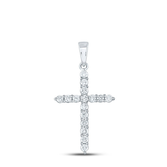 10k White Gold Womens Round Diamond Cross Pendant 1/2 Cttw