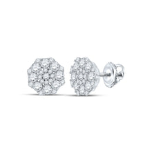  14k White Gold Womens Round Diamond Octagon Cluster Earrings 1-1/4 Cttw