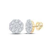  14k Yellow Gold Womens Round Diamond Octagon Cluster Earrings 1-5/8 Cttw