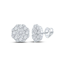  14k White Gold Womens Round Diamond Octagon Cluster Earrings 1-5/8 Cttw