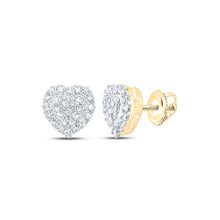  10k Yellow Gold Womens Round Diamond Heart Earrings 1/6 Cttw