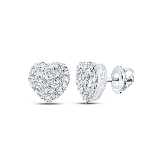10k White Gold Womens Round Diamond Heart Earrings 1/6 Cttw