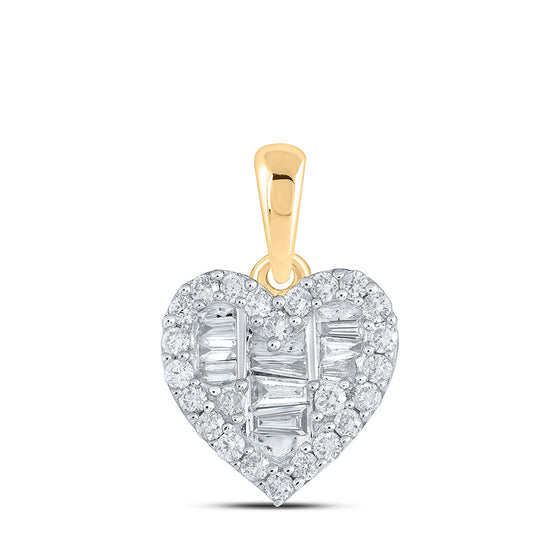 10k Yellow Gold Womens Baguette Diamond Heart Pendant 3/8 Cttw