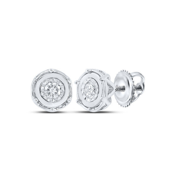 10k White Gold Womens Round Diamond Cluster Earrings 1/8 Cttw