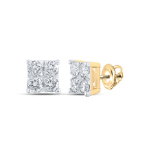  10k Yellow Gold Womens Round Diamond Square Earrings 1/4 Cttw