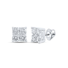 10k White Gold Womens Round Diamond Square Earrings 1/4 Cttw