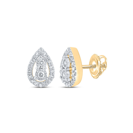 10k Yellow Gold Womens Round Diamond Teardrop Earrings 1/5 Cttw