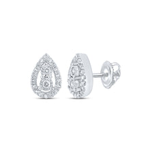  10k White Gold Womens Round Diamond Teardrop Earrings 1/5 Cttw