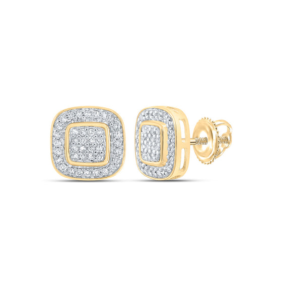 10k Yellow Gold Womens Diamond Rounded Square Earrings 1/4 Cttw