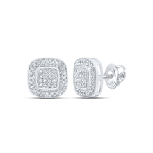  10k White Gold Womens Diamond Rounded Square Earrings 1/4 Cttw
