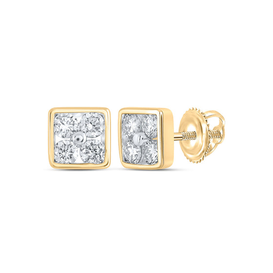 10k Yellow Gold Womens Round Diamond Square Earrings 1/4 Cttw