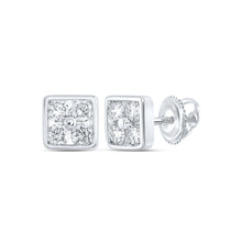  10k White Gold Womens Round Diamond Square Earrings 1/4 Cttw