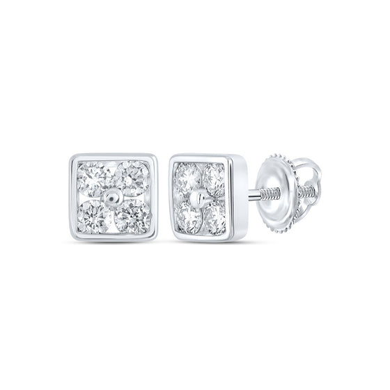 10k White Gold Womens Round Diamond Square Earrings 1/4 Cttw