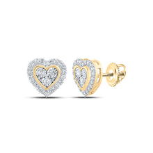  10k Yellow Gold Womens Round Diamond Heart Earrings 1/5 Cttw