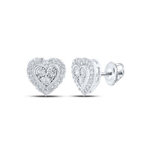  10k White Gold Womens Round Diamond Heart Earrings 1/5 Cttw