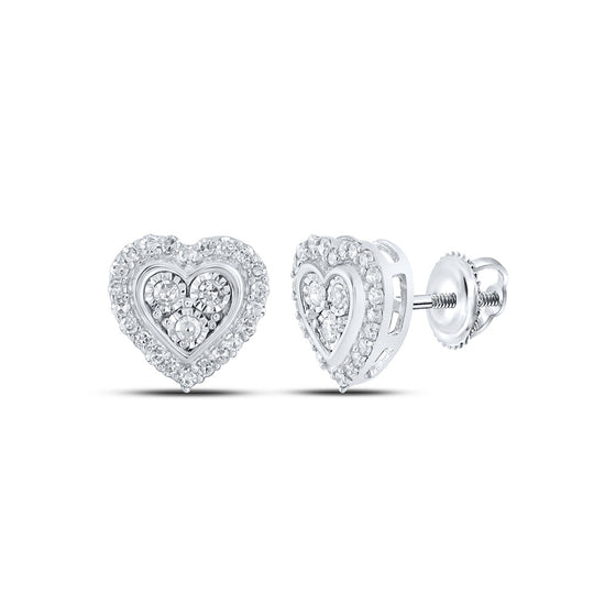 10k White Gold Womens Round Diamond Heart Earrings 1/5 Cttw