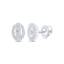  10k White Gold Womens Round Diamond Oval Earrings 1/5 Cttw
