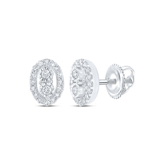 10k White Gold Womens Round Diamond Oval Earrings 1/5 Cttw