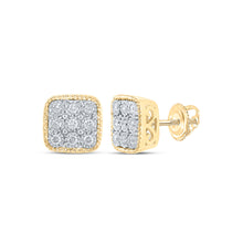  10k Yellow Gold Womens Round Diamond Square Earrings 1/5 Cttw