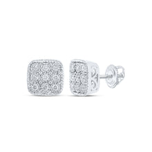  10k White Gold Womens Round Diamond Square Earrings 1/5 Cttw