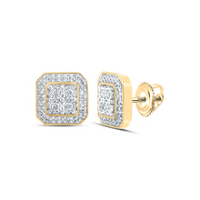  10k Yellow Gold Womens Round Diamond Square Earrings 1/3 Cttw