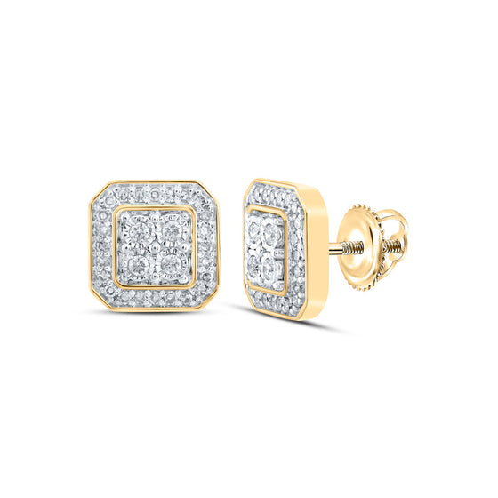 10k Yellow Gold Womens Round Diamond Square Earrings 1/3 Cttw
