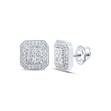  10k White Gold Womens Round Diamond Square Earrings 1/3 Cttw
