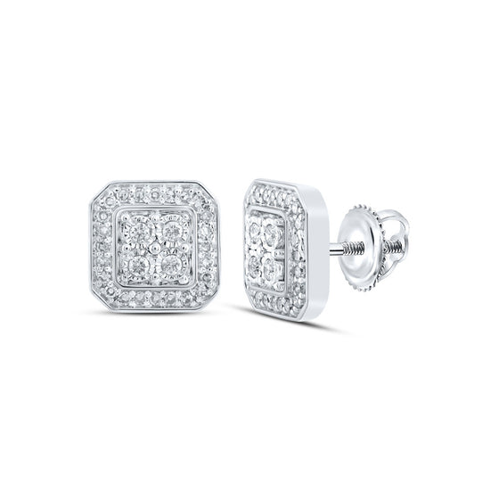 10k White Gold Womens Round Diamond Square Earrings 1/3 Cttw