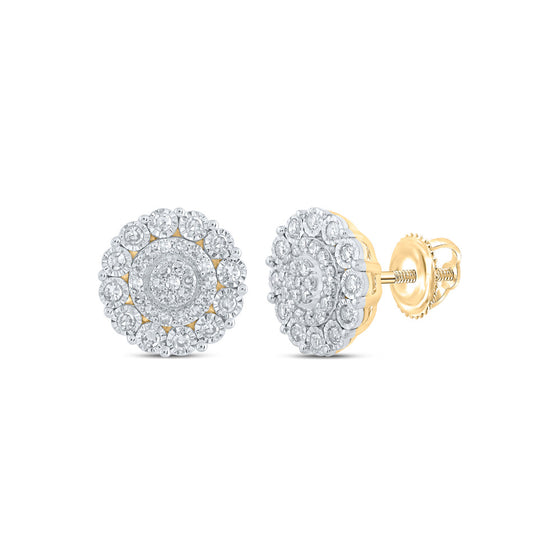 10k Yellow Gold Womens Round Diamond Circle Earrings 1/3 Cttw