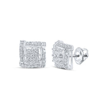  10k White Gold Womens Round Diamond Square Earrings 1/4 Cttw