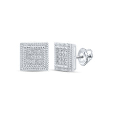  Sterling Silver Womens Round Diamond Square Earrings 1/4 Cttw