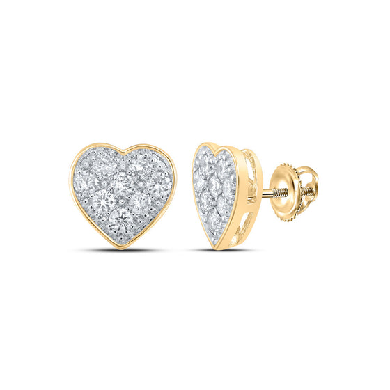 10k Yellow Gold Womens Round Diamond Heart Earrings 1/3 Cttw