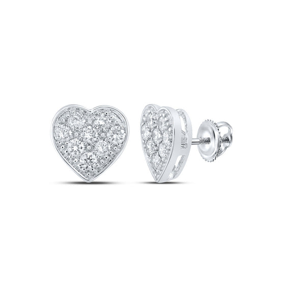 10k White Gold Womens Round Diamond Heart Earrings 1/3 Cttw