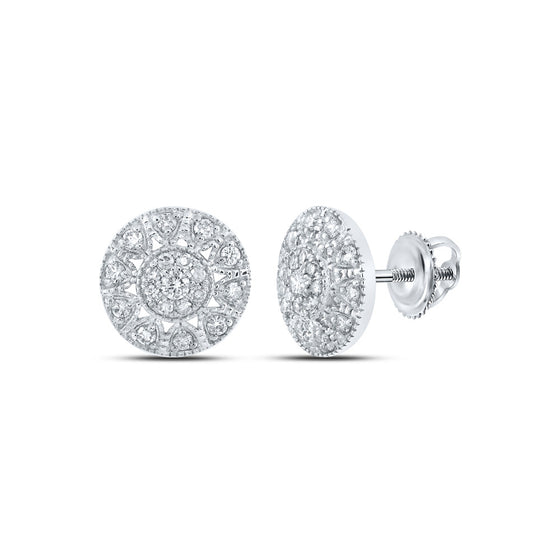 10k White Gold Womens Round Diamond Circle Earrings 3/8 Cttw