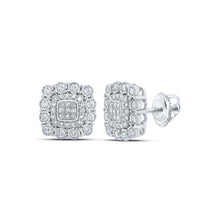 10k White Gold Womens Round Diamond Square Earrings 1/2 Cttw