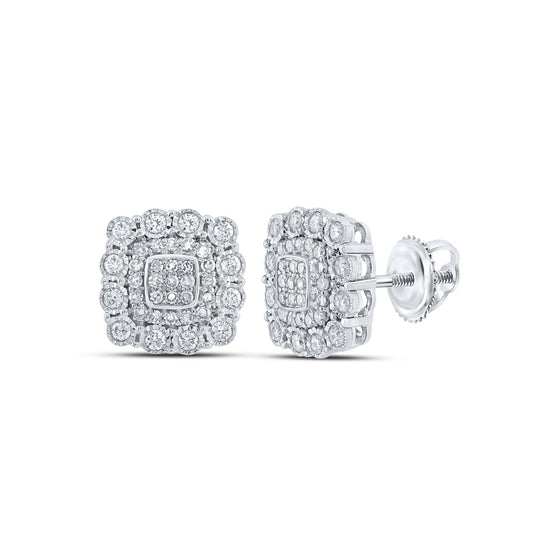 10k White Gold Womens Round Diamond Square Earrings 1/2 Cttw