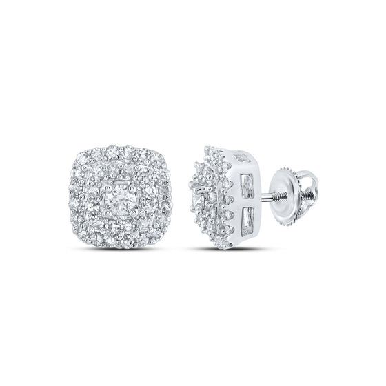 10k White Gold Womens Round Diamond Square Earrings 1/3 Cttw