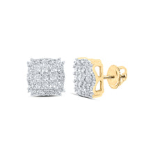  10k Yellow Gold Womens Round Diamond Square Earrings 1/3 Cttw