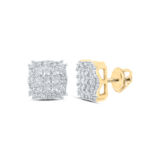 10k Yellow Gold Womens Round Diamond Square Earrings 1/3 Cttw