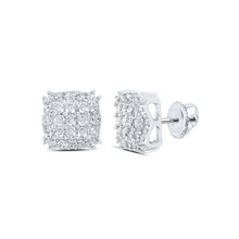  10k White Gold Womens Round Diamond Square Earrings 1/3 Cttw