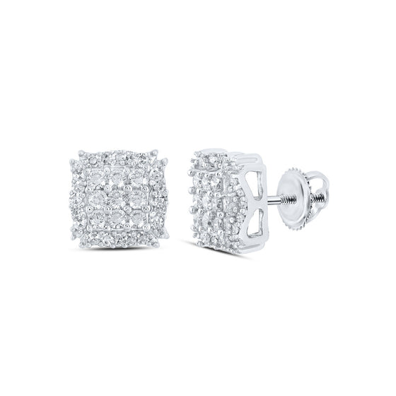 10k White Gold Womens Round Diamond Square Earrings 1/3 Cttw