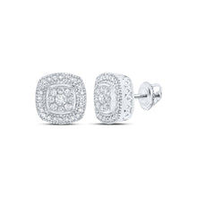  10k White Gold Womens Diamond Rounded Square Earrings 1/2 Cttw