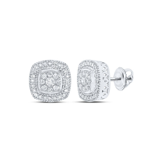 10k White Gold Womens Diamond Rounded Square Earrings 1/2 Cttw