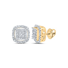  10k Yellow Gold Womens Round Diamond Square Earrings 3/8 Cttw