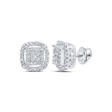  10k White Gold Womens Round Diamond Square Earrings 3/8 Cttw