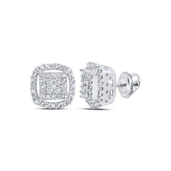 10k White Gold Womens Round Diamond Square Earrings 3/8 Cttw